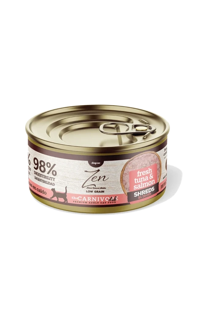 Lata de Zen hebras de atún y salmón en guiso