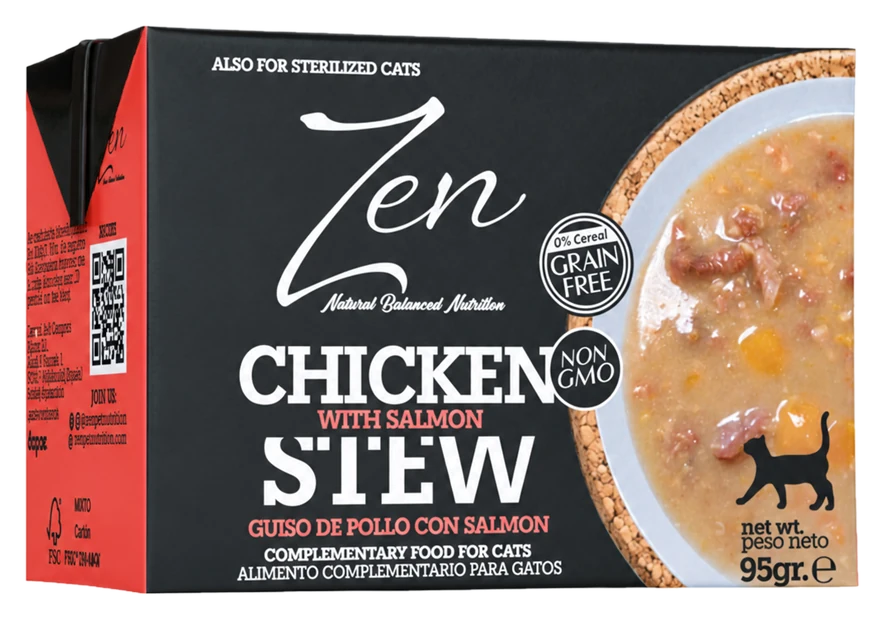Envase de Zen Stew de pollo con salmón, 95 g